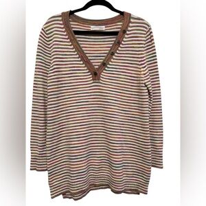 Anthro Striped Knit Henley Sweater Earth Tone Boho Cottagecore Sweater